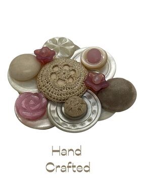 Hand Crafted Antique Tan Cream Pink Buttons Glass Reimagined Brooch NWT